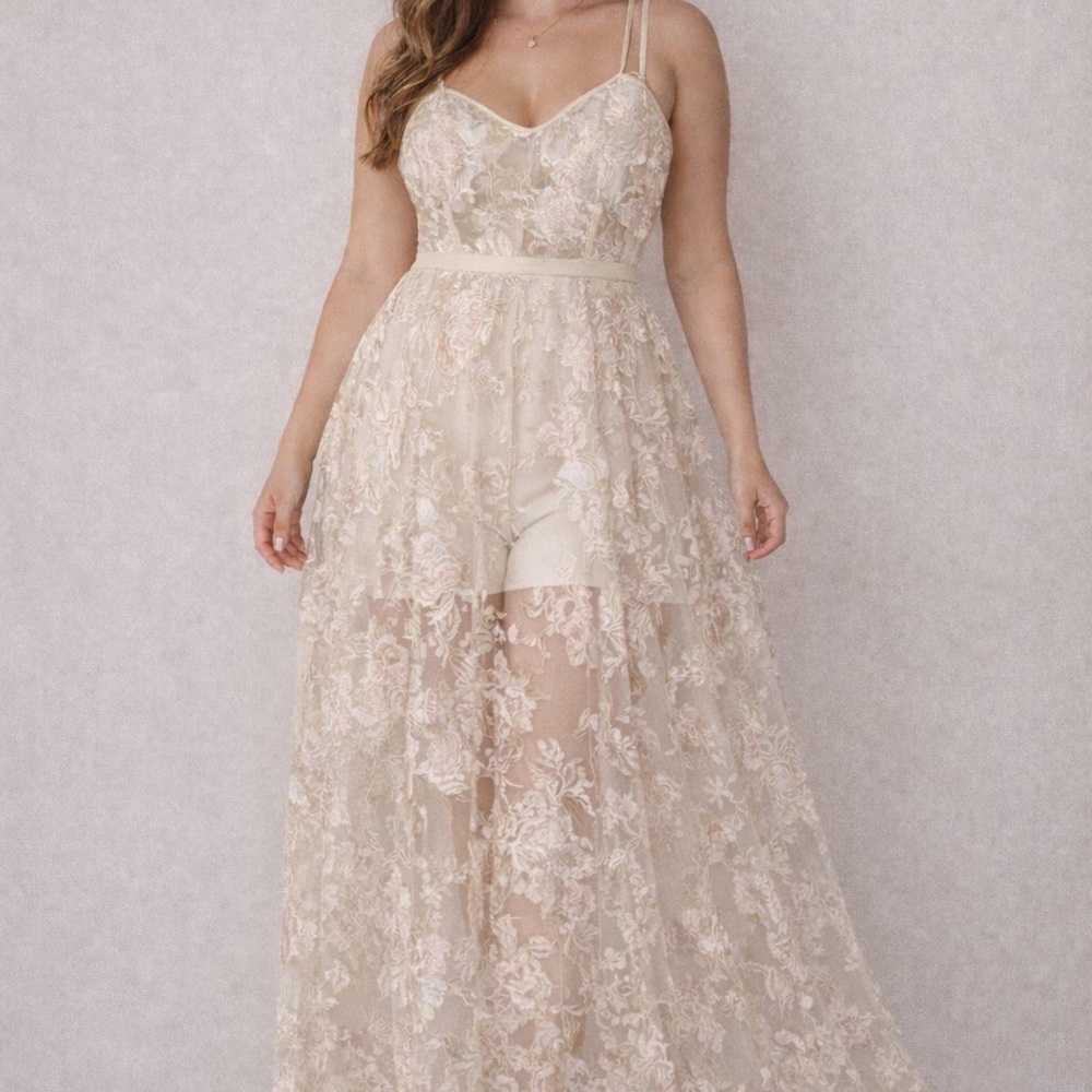 Dress the Population Cream Floral Lace Dress
